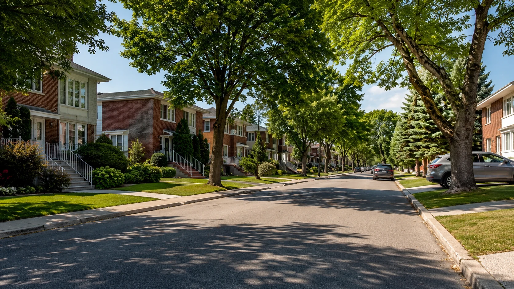 Propriété résidentielle dans un quartier arboré d’Anjou et de Saint-Léonard.