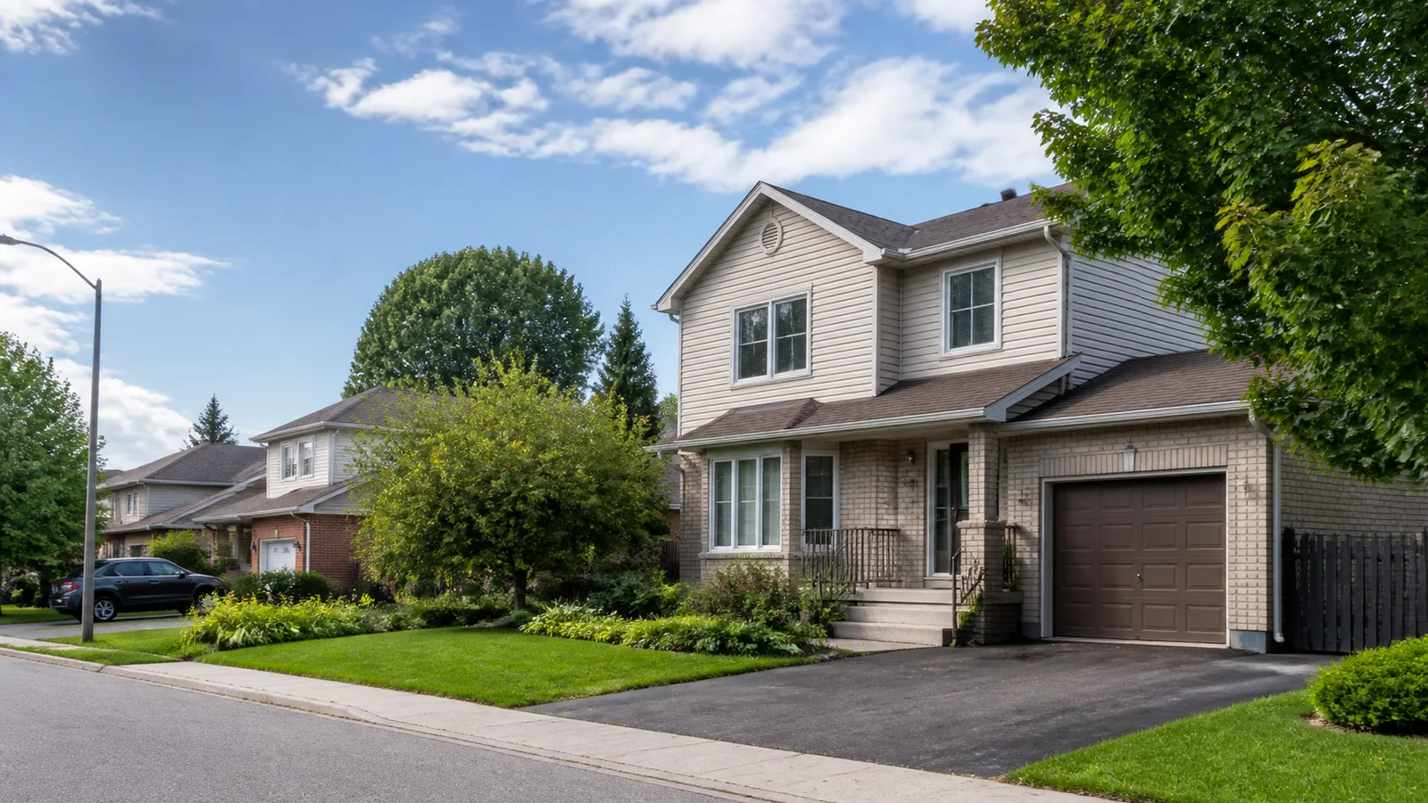 Maison familiale de deux étages avec garage dans un quartier établi de Laval.