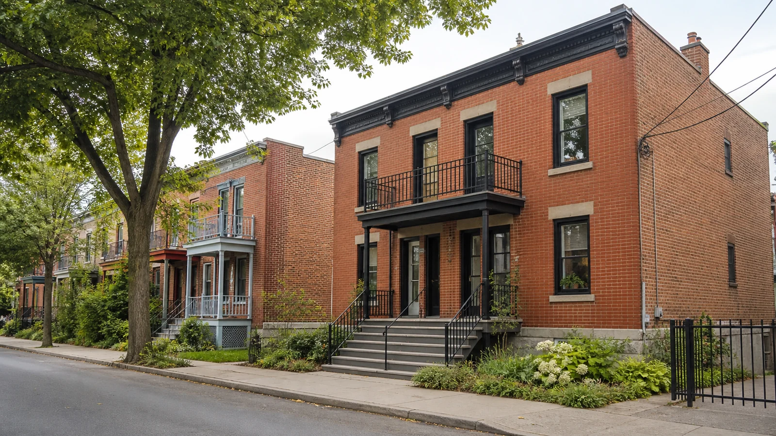 Duplex en brique dans une rue calme et arborée du Sud-Ouest.