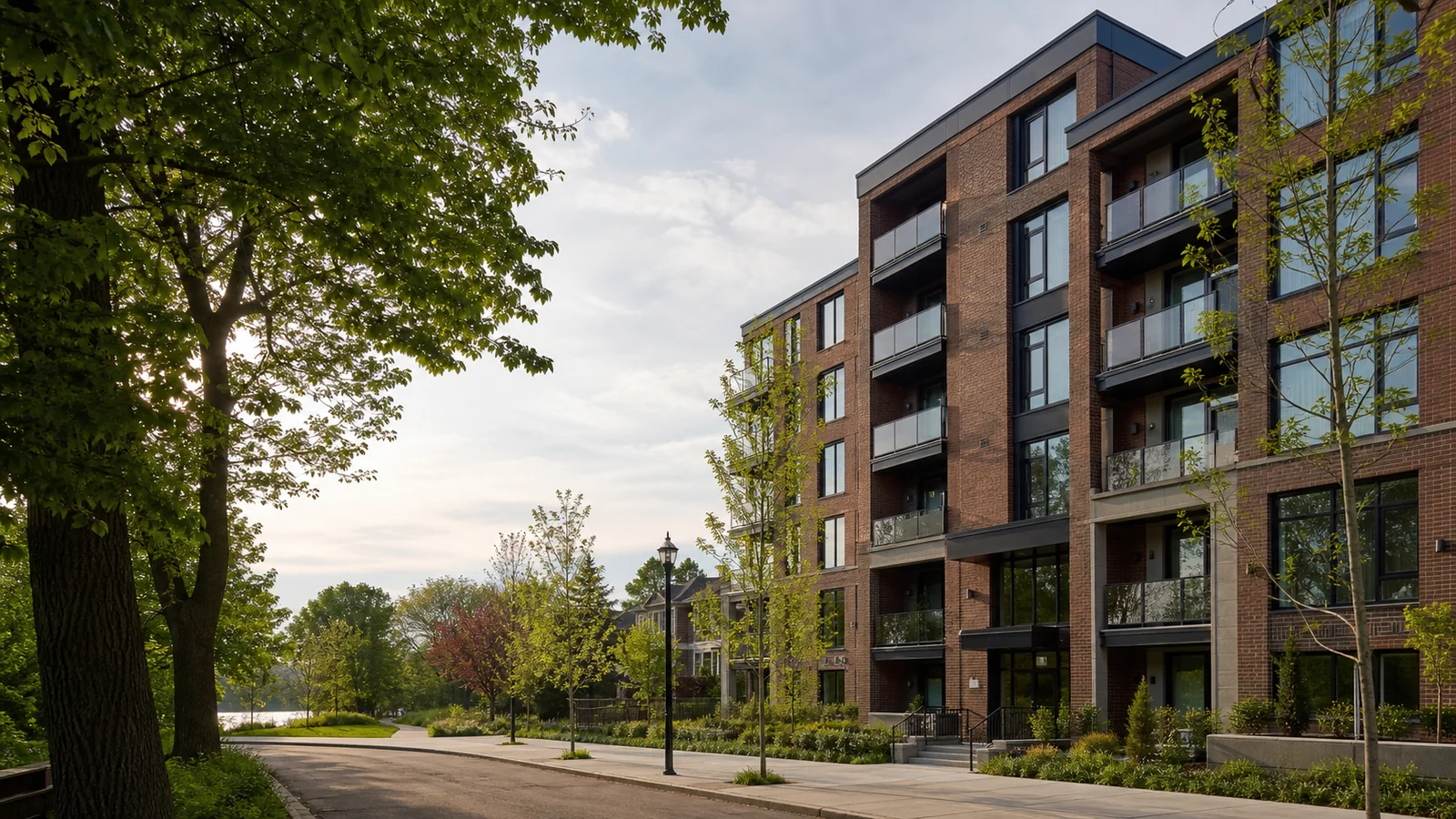 Immeuble de copropriétés contemporain dans un milieu verdoyant de l’Ouest-de-l’Île.