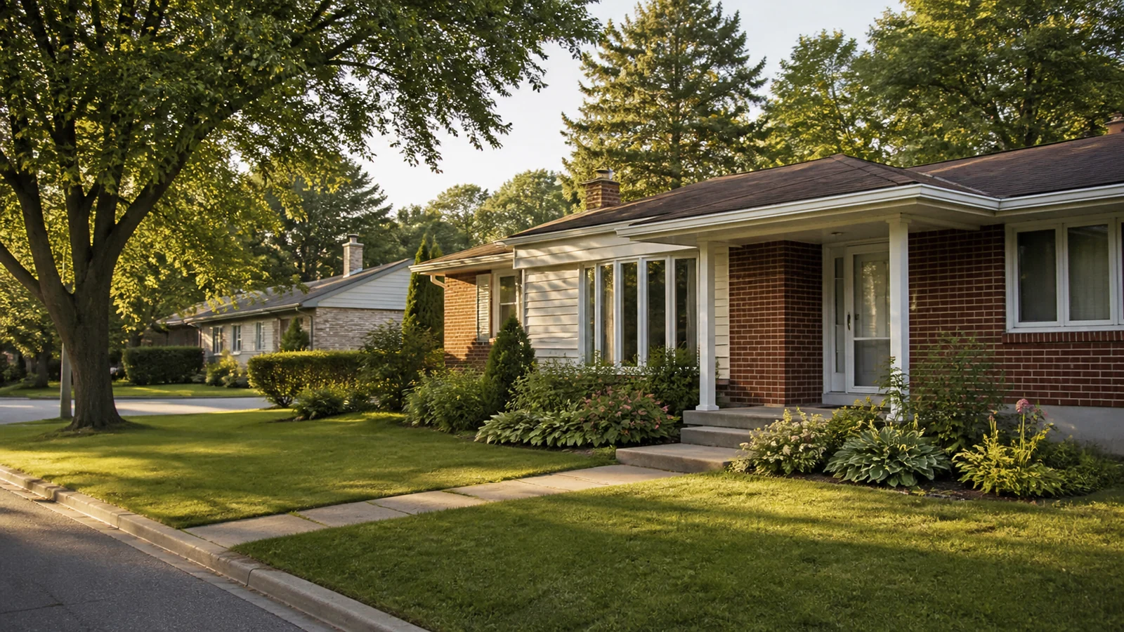 Maison familiale en brique et déclin entourée d’arbres matures à Repentigny.