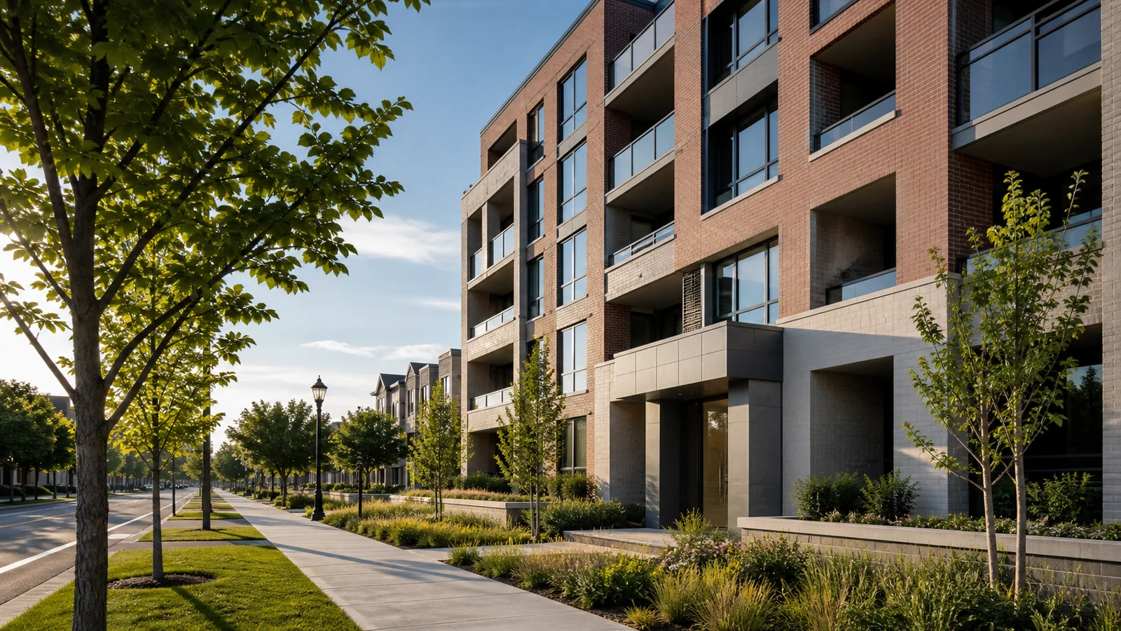 Immeuble de copropriétés contemporain intégré à une rue de Repentigny.