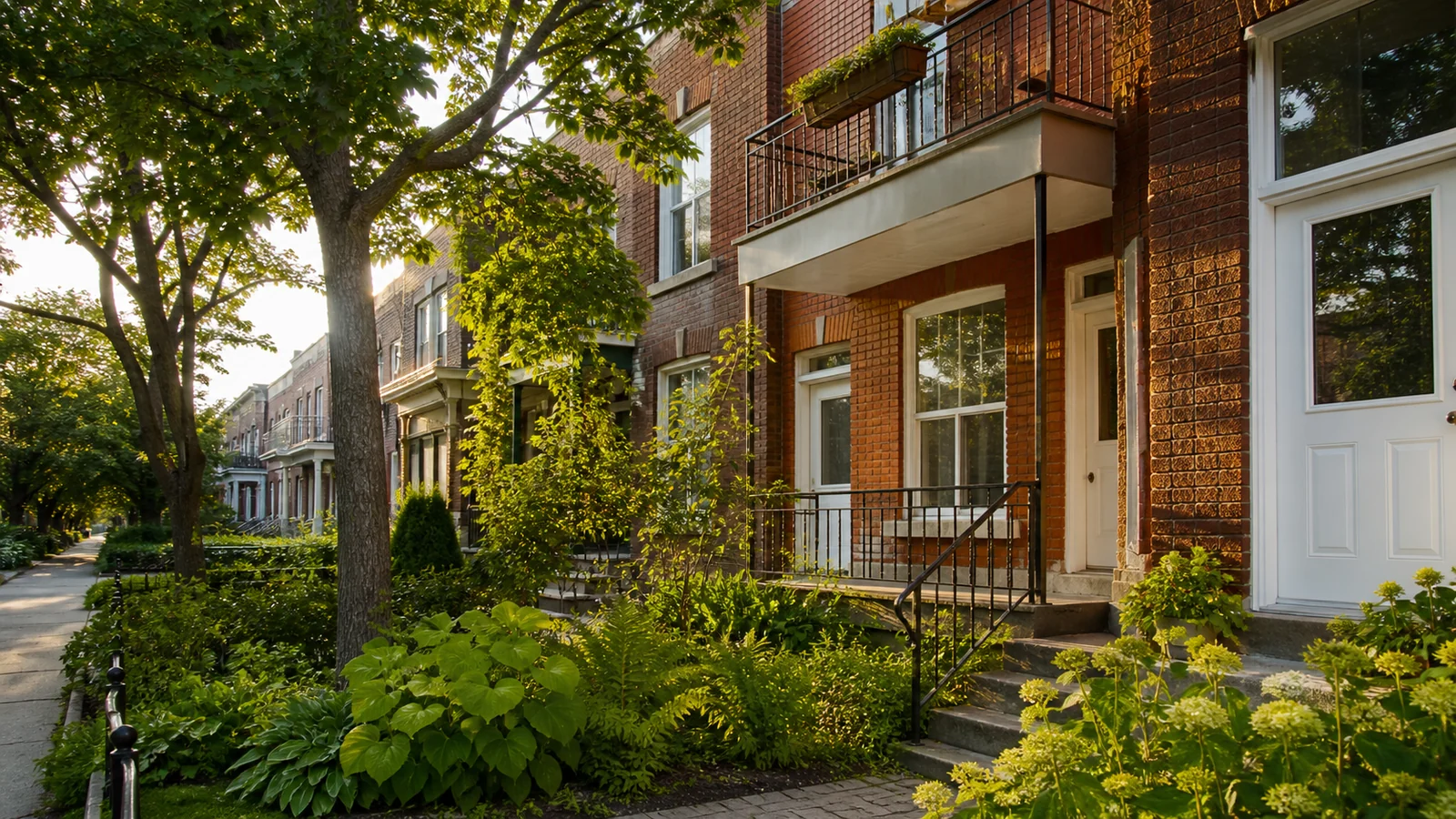 Duplex familial en brique entouré d’arbres matures à Villeray.
